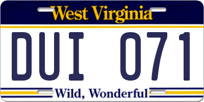 WV license plate DUI071