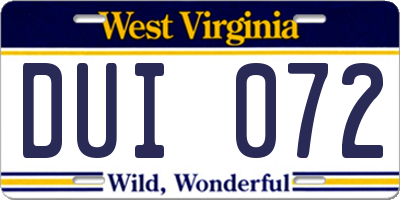 WV license plate DUI072