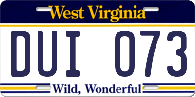 WV license plate DUI073