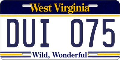 WV license plate DUI075
