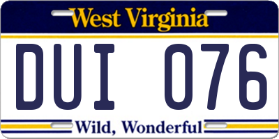 WV license plate DUI076