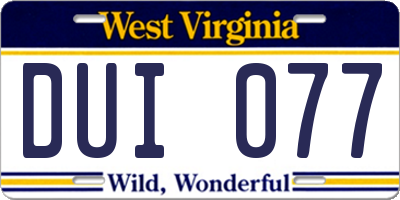 WV license plate DUI077