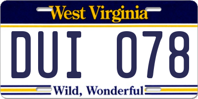 WV license plate DUI078