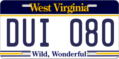 WV license plate DUI080