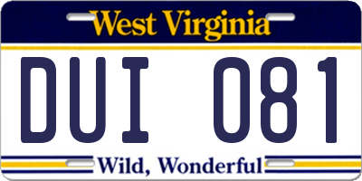 WV license plate DUI081