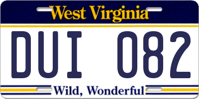 WV license plate DUI082