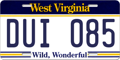 WV license plate DUI085