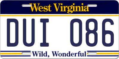 WV license plate DUI086