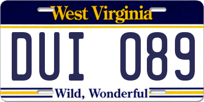 WV license plate DUI089