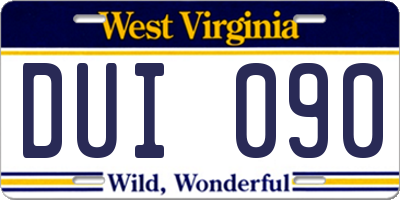 WV license plate DUI090