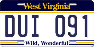 WV license plate DUI091