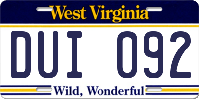 WV license plate DUI092