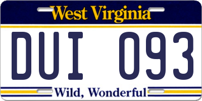 WV license plate DUI093