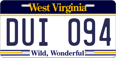 WV license plate DUI094