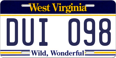 WV license plate DUI098