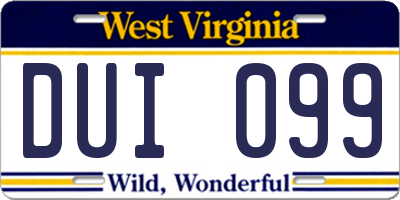 WV license plate DUI099