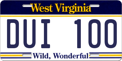 WV license plate DUI100
