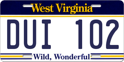 WV license plate DUI102