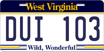 WV license plate DUI103