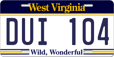 WV license plate DUI104