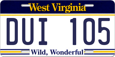 WV license plate DUI105