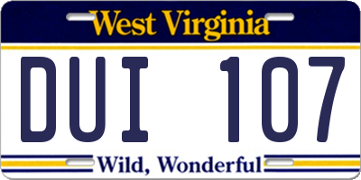 WV license plate DUI107