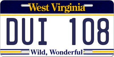 WV license plate DUI108