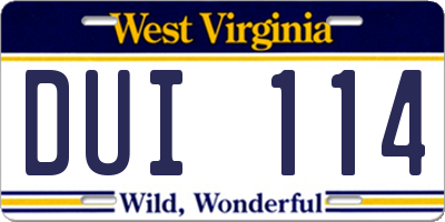 WV license plate DUI114