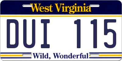 WV license plate DUI115