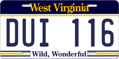 WV license plate DUI116