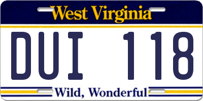 WV license plate DUI118