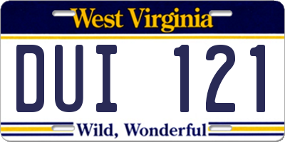 WV license plate DUI121