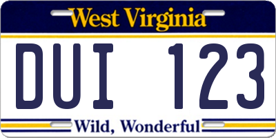 WV license plate DUI123