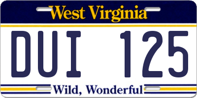 WV license plate DUI125