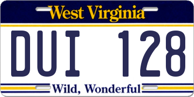 WV license plate DUI128