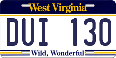 WV license plate DUI130