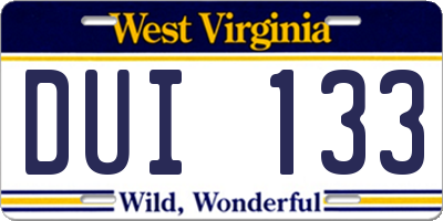 WV license plate DUI133