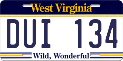 WV license plate DUI134