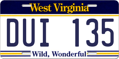 WV license plate DUI135