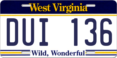 WV license plate DUI136