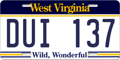 WV license plate DUI137