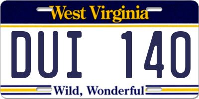 WV license plate DUI140