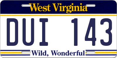 WV license plate DUI143