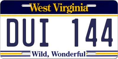WV license plate DUI144
