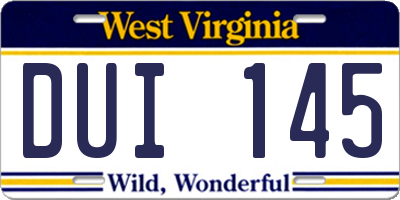 WV license plate DUI145