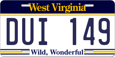 WV license plate DUI149