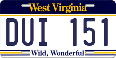 WV license plate DUI151