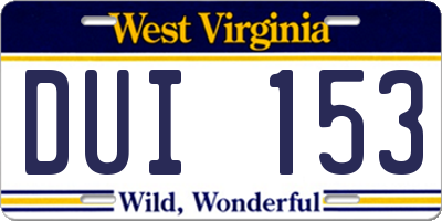 WV license plate DUI153