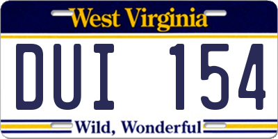 WV license plate DUI154