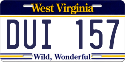 WV license plate DUI157